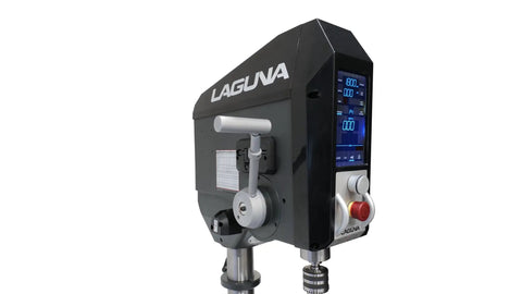 Top Notch Benchtop Drill Press 1.5 HP 110V With Touch Screen Smart Panel and Precision Depth Control side view showing digital panel.
