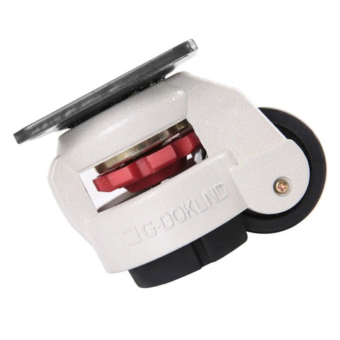 Heavy Duty Retractable Leveling Casters With Durable Nylon Wheels And Beefy Aluminum Hubs Handle Up To 551 Lbs side view showing mounting plate and wheel.