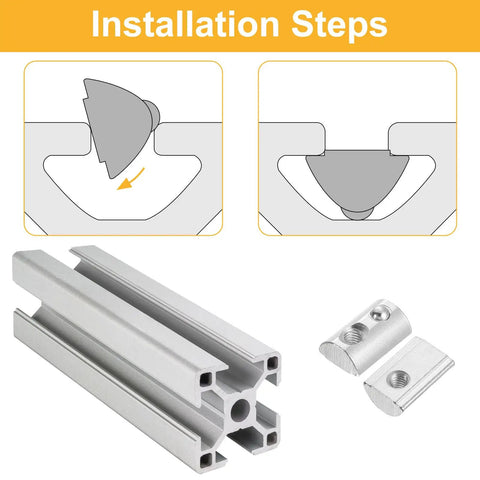Illustration of installation steps for M6 Roll In T Nut For Aluminum Extrusion 4545 Series with 10mm groove depth and spring ball lock nut.