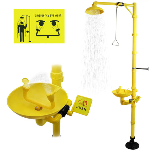 Emergency Shower Eyewash Station Kit for Industrial and Lab Use, OSHA Approved, ABS Construction, Dual Nozzle Eye Wash System