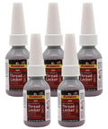 Red High Strength Permanent Thread Locker Sealant for Large Fasteners, Anaerobic Locking Compound, 0.34 Oz Bottle, 5 Pack