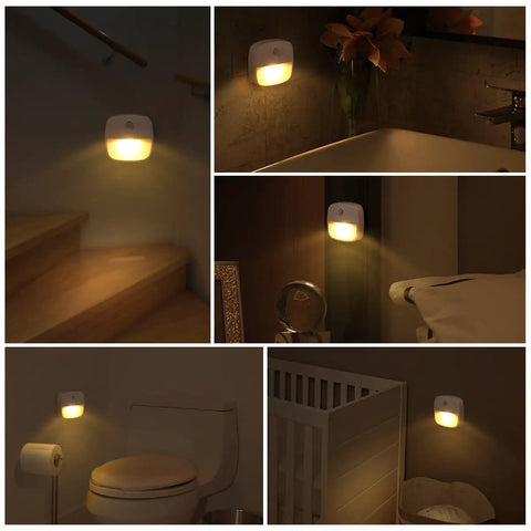 Upgraded Motion Sensor LED Night Light Cordless Stick On Battery Operated For Closet Hallway Bathroom Kitchen Cabinet And Stairway Auto On Auto Off Energy Efficient Warm White Pack Of 3