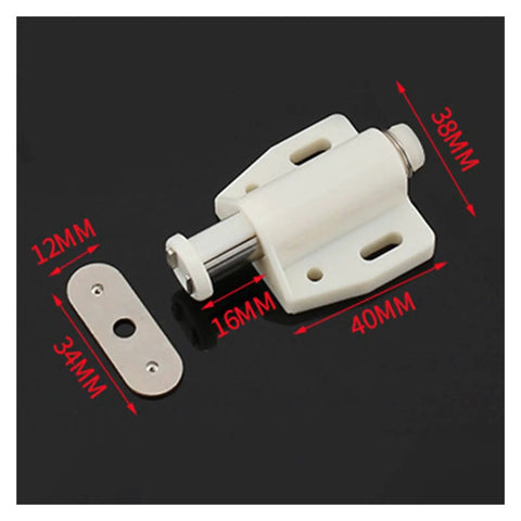 Grab These 8 Pack Single Magnet Cabinet Catches For The Perfect Door Stopper And Rebounder With Invisible Design And Seamless Clean Look For Cupboards And Wardrobes, featuring white plastic hardware design with measurements.