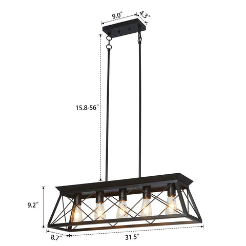 Five Light Farmhouse Pendant Ceiling Fixture For Dining Room Over Table And Kitchen Island Modern Black Chandelier With Warm Soft Glow