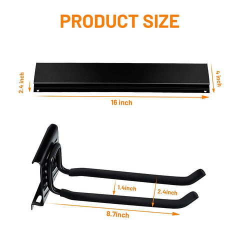 Garage In Wall Storage System With 48 Inch Track Heavy Duty Garden Tool Rack And Hangers Featuring 6 Adjustable Hooks For Relocatable Flexible Organization And Up To 450 Lb Max Load