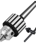 Heavy Duty Workhorse Half Inch Drill Chuck With Number Two Morse Taper Arbor and Key, featuring a 1-13mm drill capacity for precision machining.