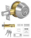 Round Single Cylinder Deadbolt Lock With 3 Keys Keyed On One Side Fits Standard Doors Satin Nickel Finish with mounting hardware