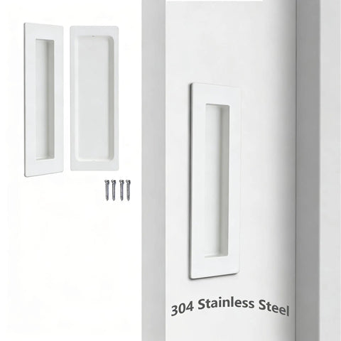 Sliding Pocket Door Flush Handles With Recessed Finger Pulls For Closet And Barn Doors, 304 Stainless Steel Snow White, screws included