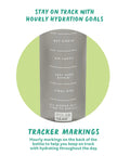 Close-up of hourly markings on 1L Hydration Tracker Bottle With Flip Up Straw, Hourly Markings, And Easy Sip Tech For Workouts, Runs, Hikes