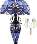 Tiffany Style Stained Glass Table Lamp With Lavender Blue Purple Baroque Shade And Glass Vase Base Night Light For Cozy Spaces