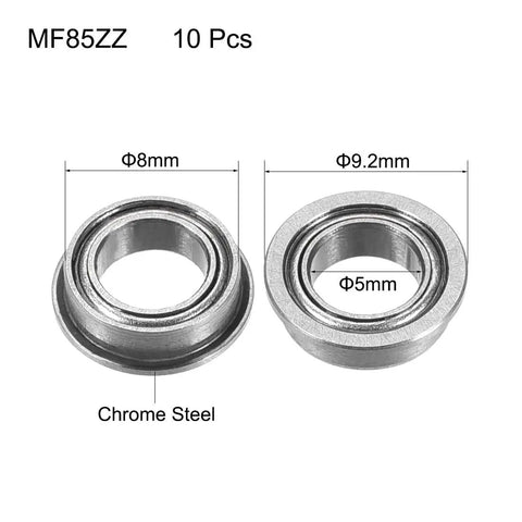 MF85ZZ Flanged Ball Bearing 5mm x 8mm x 2.5mm Double Shielded Chrome Steel GCr15, shown with dimensions for small motors and DIY projects.