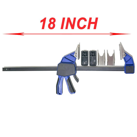 18 Inch Quick Coupler Hand Clamp Carbon Steel with Four Duo Jaw Sets for Hydraulic Pipe Clamps, shown with jaws and handle.