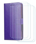 Get The Ultimate Purple Slim Fit Hard Cover With Four HD Tempered Glass Screen Protectors For Your Danew Trace T-One 5.5 Inch Phone showing purple case and glass protectors.
