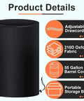 Built Tough 55 Gallon Drum Cover For Outdoor Water Storage Barrel With Grip Tight Drawstring Closure, black 210D Oxford fabric.