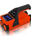 Portable stud finder wall scanner in bright orange for pinpointing electrical wiring, gas lines, and rebar thickness.
