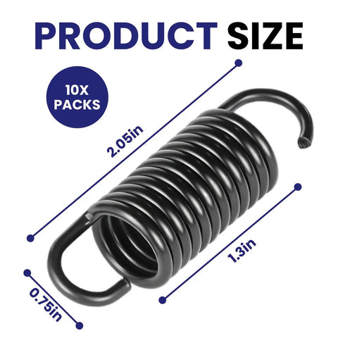 10 Pack 2.5 Inch Stainless Steel Extension Springs For Furniture Replacement Tension Springs For Recliners And Sofas Heavy Duty 12 Turn Coiled Steel Design For Durable Support And Smooth Operation Rust Resistant with dimensions