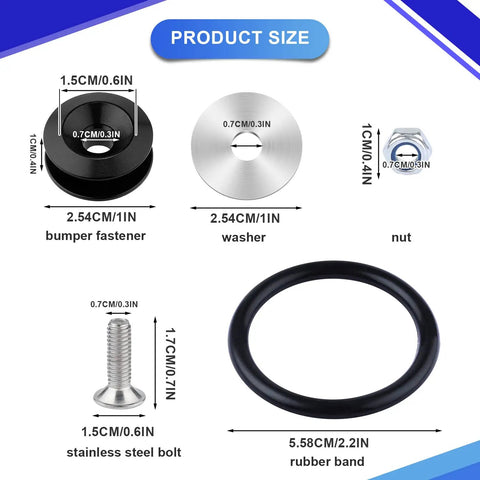 Universal Car Bumper Quick Release Kit 18 Piece Set In Black With Quick Release Tabs Nuts Bolts Washers And O Rings Bumper Fastener System product size details