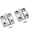 Removable hinge set in 304 stainless steel; two left/right hinges with mounting holes.