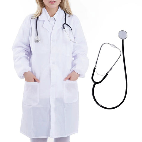 Scientist Doctor Costume For Halloween White Long Sleeve Lab Coat Unisex Adults Outfit With Stethoscope Accessory