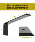 Heavy Duty 16 Inch L Bracket Shelf Support For Floating Shelves Countertops Wall Mounts And Hanging Installations Built Tough From Solid Steel For Maximum Weight Capacity, black bracket shown with dimensions