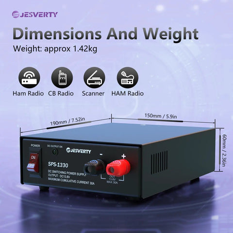 Universal Compact Benchtop Power Supply For CB, HAM And Amateur Radios, 30 Amp Regulated AC To DC Converter With 13.8V Fixed Output, Screw Terminal Connections, Cooling Fan, Ideal For Your Home Lab