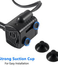 Tiny Yet Mighty Submersible Water Pump, 3W Adjustable Flow Up To 50 GPH with suction cups for easy installation shown