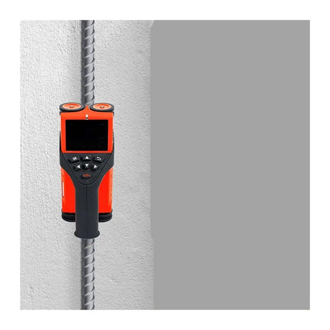 This Powerful Wall Scanner and Concrete Rebar Depth Finder Represents a Total Beast for Renovators, showing an orange handheld scanner on a wall.