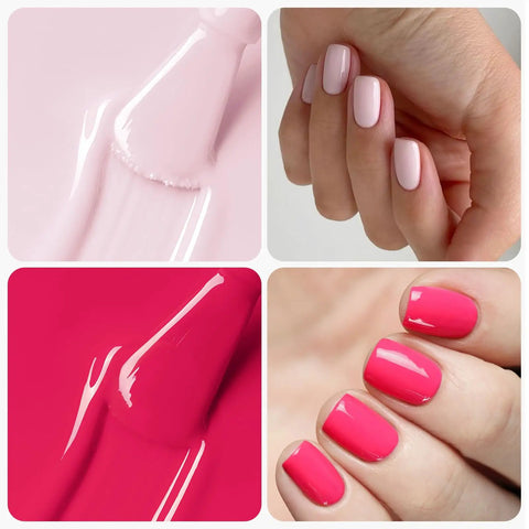 HEMA Free Gel Polish Kit Two Pack 18 Ml Light Pink And Hot Pink nail finish and manicure results