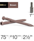 Brown Star-Drive Deck Screws For Composite And Treated Wood No Pre-Drill Needed Pro-Cut Threads Self-Tapping Tip