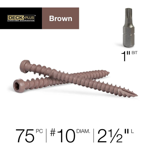 Brown Star-Drive Deck Screws For Composite And Treated Wood No Pre-Drill Needed Pro-Cut Threads Self-Tapping Tip