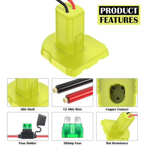 2 Pack Power Wheels Adapter Kit for Ryobi 18V Battery With 30A Fuses, featuring 12AWG silicone copper wire and durable connectors
