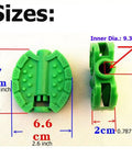 Green tricycle pedal dimensions, showing 7cm height, 6.6cm width, 2cm depth, and 9.3mm inner diameter