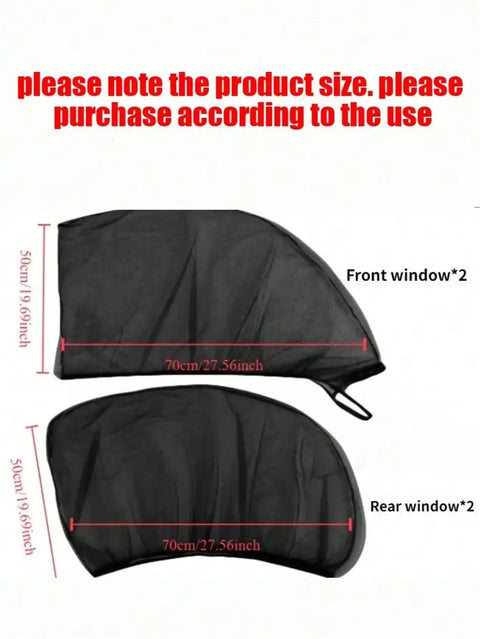 Tight Fit Window Shade Mesh For Tesla Cybertruck Wraps Door Frames To Block Sun Heat And Save Dash From Scratches Great For Weekend Run And Road Trips, front and rear panels shown, 70x50cm size.