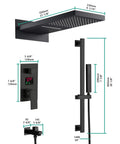 Heavy Duty 22 Inch Rectangular LED Shower System Wall Mounted With Bluetooth Audio And Smooth Thermostatic Valve dimensions and components.