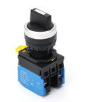 22mm 3 Position Maintained Rotary Selector Switch With 2NO Latching Contacts, black and silver, ideal for control systems.