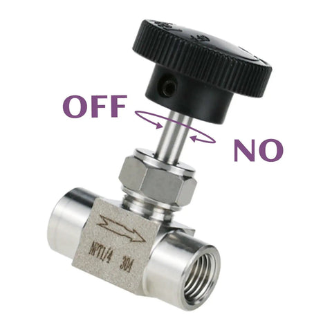 1/4 NPT Needle Valve with Precision Handwheel, 304 Stainless Steel for Water, Gas, Oil, and Steam - View of Control Handle and Threads