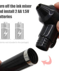 Battery compartment of Tattoo Ink Mixer Machine Kit with 100 Mixing Sticks and 100 Disposable Ink Caps for Microblading Supplies