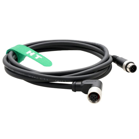 M12 5 Pin Right Angle Power And Data Cable A Coded For Industrial Actuators And Sensors, 2-Meter Shielded, Gold Contacts