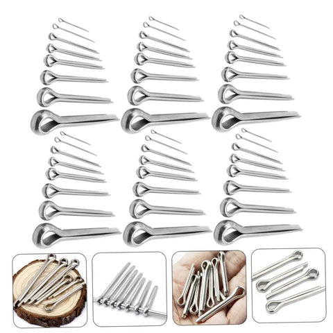 304 Stainless Steel Roll Pin Set 220 Piece Cotter Pin Assortment Kit For Cars Trucks And Small Engines Lower Parts Hardware DIY Friendly Ride Ready Easy Install Durable Automotive Hairpins And Springs, silver cotter pins laid out in mixed sizes