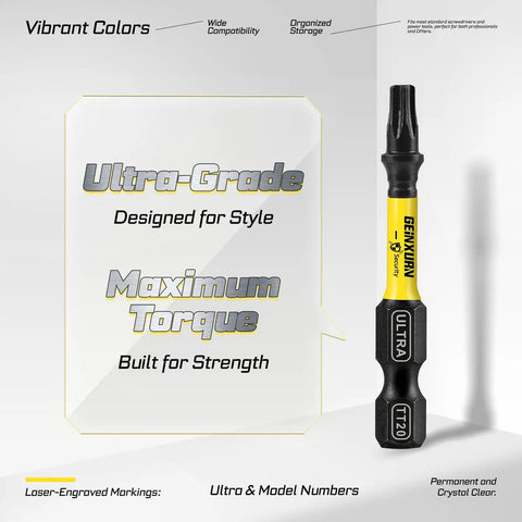 Heavy Hitter Impact Security Torx Bit Set Featuring Magnetic S2 Steel Star Drivers Covering TT7 Through TT40 Sizes Paired With Long Extension Bars And A Rock Solid Color Coded Storage Case For Serious Shop Work showing TT20 Torx bit with label.
