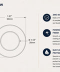 Front view measurement diagram of Sharp Matte Black Bifold Closet Knobs With Matching Decorative Backplates And Drawer Pulls.