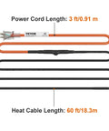 Self Regulating Pipe Heating Cable 60 Feet 5W Per Foot Heat Tape For Freeze Protection with 3 ft power cord