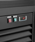Kickass Commercial Merchandiser Refrigerator Delivering Rock Solid 45 Cubic Foot Storage With Eight Roomy Shelves For Chill Beverage Display At Bars Restaurants Or Retail Spaces control panel with temperature display and switches.