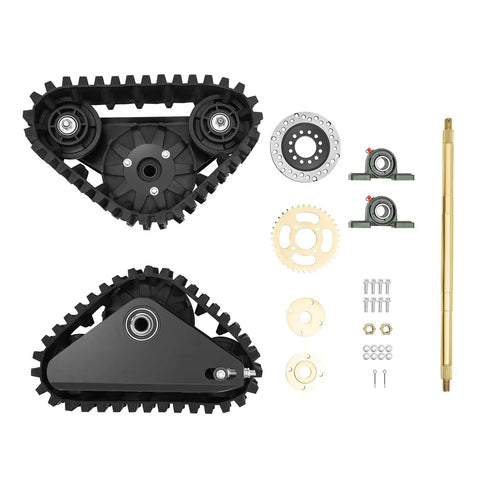 Rear Axle Track Assembly Kit For Go Karts, ATVs, Snowmobiles And Off Road Buggy Rigs, components laid out, 600mm track length