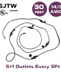 Heavy Duty 30Ft 14/3 Extension Cord With Six Outlets Spaced Every 5 Feet For Indoor Outdoor Use UL Listed SJTW Wire