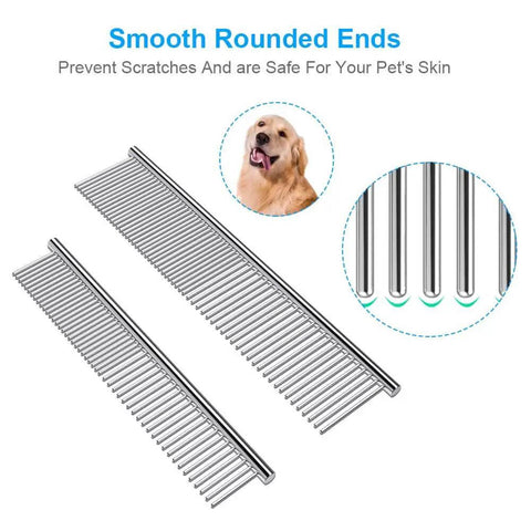 2 Pack Dematting Comb For Dogs And Cats With Stainless Steel Teeth Removes Tangles And Mats, pro grooming tool showing comb teeth