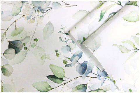 Peel And Stick Boho Green And White Eucalyptus Leaf Wallpaper For Walls Easy Install No Mess Removable And Repositionable