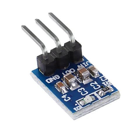 Close-up of Ten Pack AMS1117 3.3V Voltage Regulator Module Buck Converter showing pins and circuit for microcontroller projects.