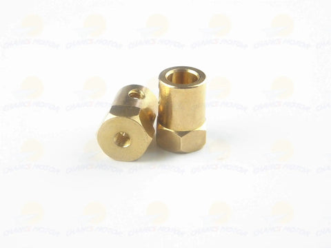 Two brass connectors from 2 Pack 7mm Motor Flexible Coupling Connector Brass Hex Shaft Adapter For Cars And RC Models