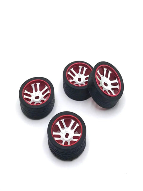 Metal Upgraded 24mm Racing Wheels For 1 To 28 Scale RC Cars Compatible With Mini Q, Mini Z, Red alloy wheels set